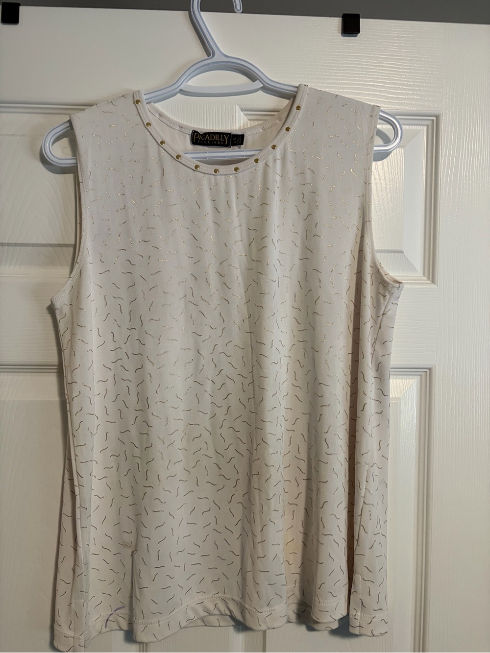 Picadilly Fashion Cream Stud-Trim Sleeveless Tee